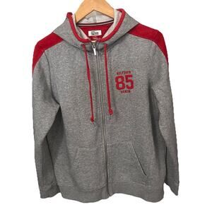 Tommy Hilfiger Denim 85 Women's Large Gray and Red Full Zipper Hooded Sweatshirt